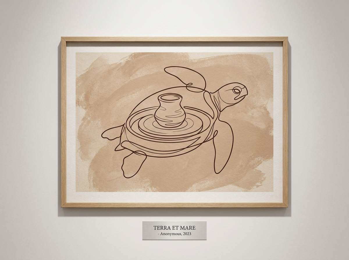an elegant minimal line art illustration of a sea turtle where the shell is